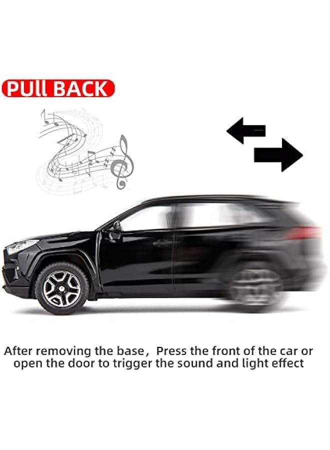 سيارة نموذجية RAV4 بمقياس 1/32 مصنوعة من سبائك معدنية قابلة للتجميع مع ضوء وصوت، يمكن فتح باب السيارة للأولاد والبنات كهدية للأطفال الصغار (أسود) - Image 3