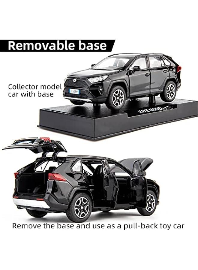 سيارة نموذجية RAV4 بمقياس 1/32 مصنوعة من سبائك معدنية قابلة للتجميع مع ضوء وصوت، يمكن فتح باب السيارة للأولاد والبنات كهدية للأطفال الصغار (أسود) - Image 4