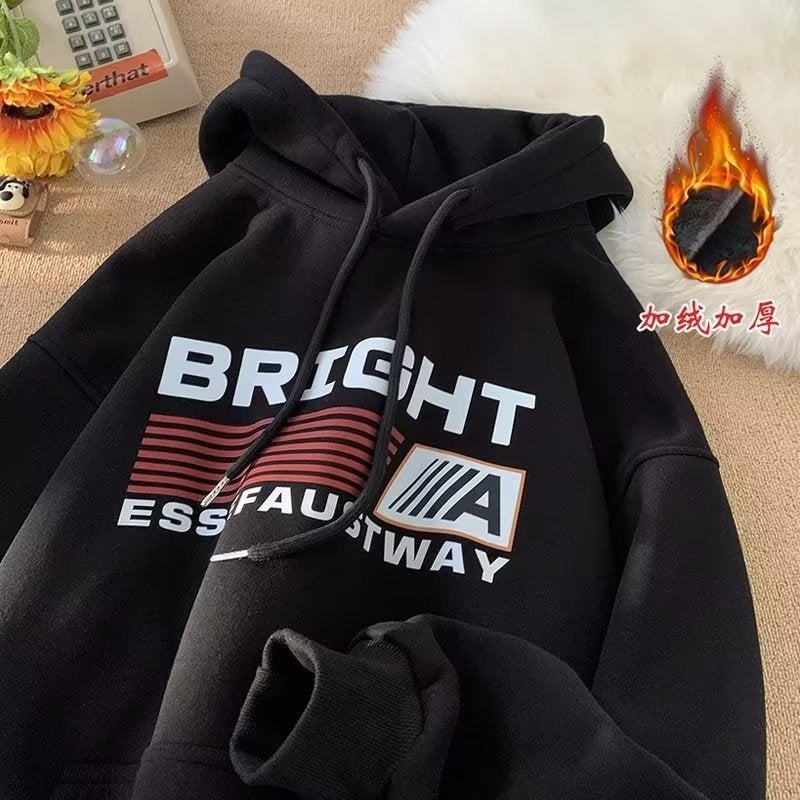 High School Boys 2023 Plush Hoodie Loose Fit Premium Jacket Black fleece-lined 