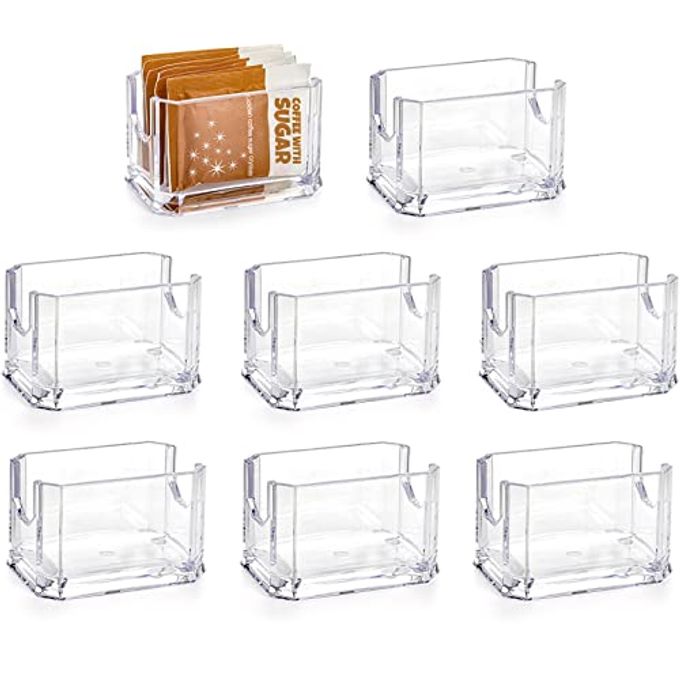 Dicunoy Set of 8 Sugar Packet Holder, Small Acrylic Clear Sugar Caddy for Coffee Bar, Classic Sugar Bag Sweetener Packets Storage Container for Tea Bag Organizer, Table, Restaurant, Hotel
