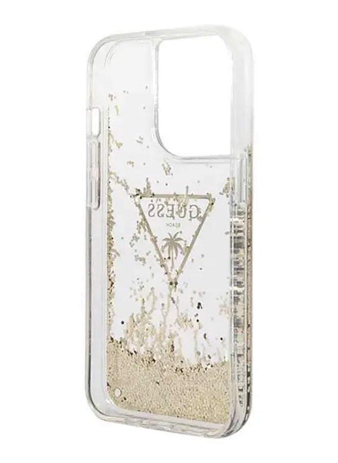 جراب iPhone 15 Pro HC Liquid Glitter مع شعار Guess المثلث / ممتص للصدمات / جراب بحلقة مرتفعة / نحيف / سهل التركيب - شفاف