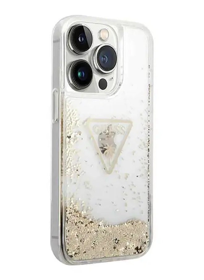 جراب iPhone 15 Pro HC Liquid Glitter مع شعار Guess المثلث / ممتص للصدمات / جراب بحلقة مرتفعة / نحيف / سهل التركيب - شفاف