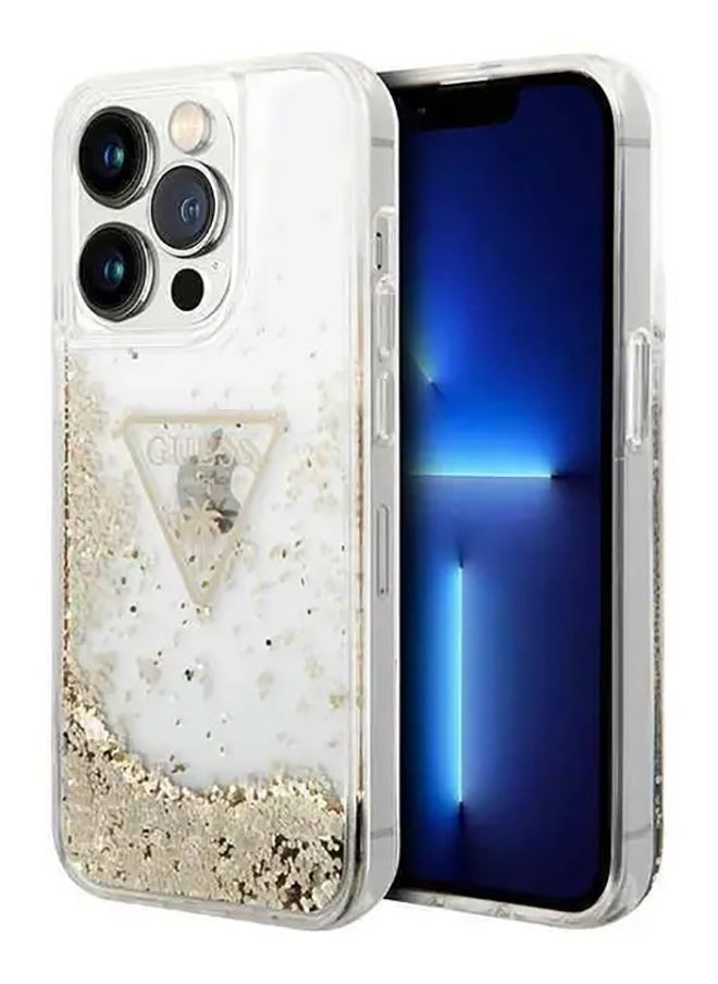 جراب iPhone 15 Pro HC Liquid Glitter مع شعار Guess المثلث / ممتص للصدمات / جراب بحلقة مرتفعة / نحيف / سهل التركيب - شفاف