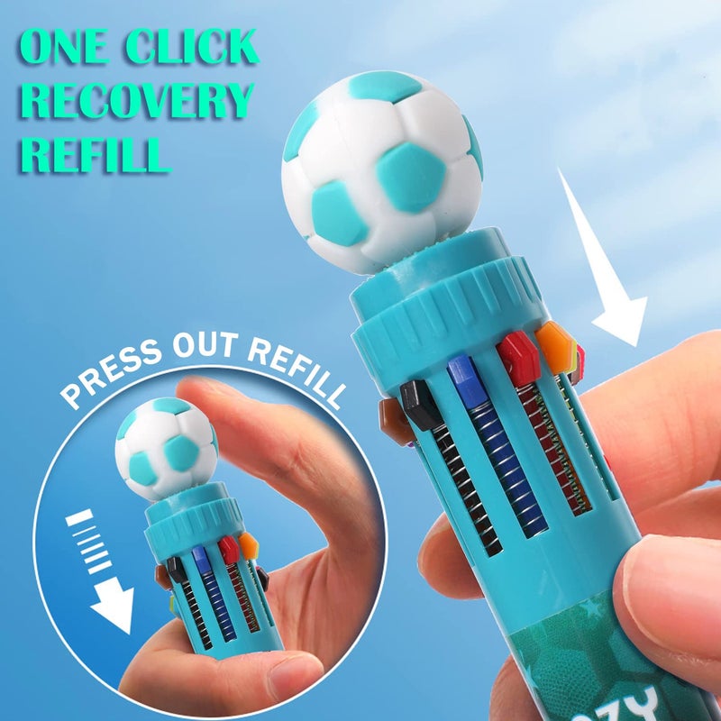 YOYTOO Multicolor Ballpoint Pen 0.7 mm, 10-in-1 Colored Pens Fine Point Retractable World Cup Soccer Ballpoint Pens for Office School Supplies Students Kids Gifts, 6 Pack - Image 4