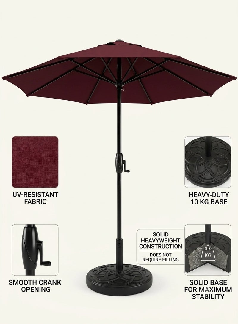 Premium 2.7m Outdoor Garden Parasol Umbrella with UV-Resistant Fabric and 10kg Heavy-Duty Stable Base, Wine Red - Image 1
