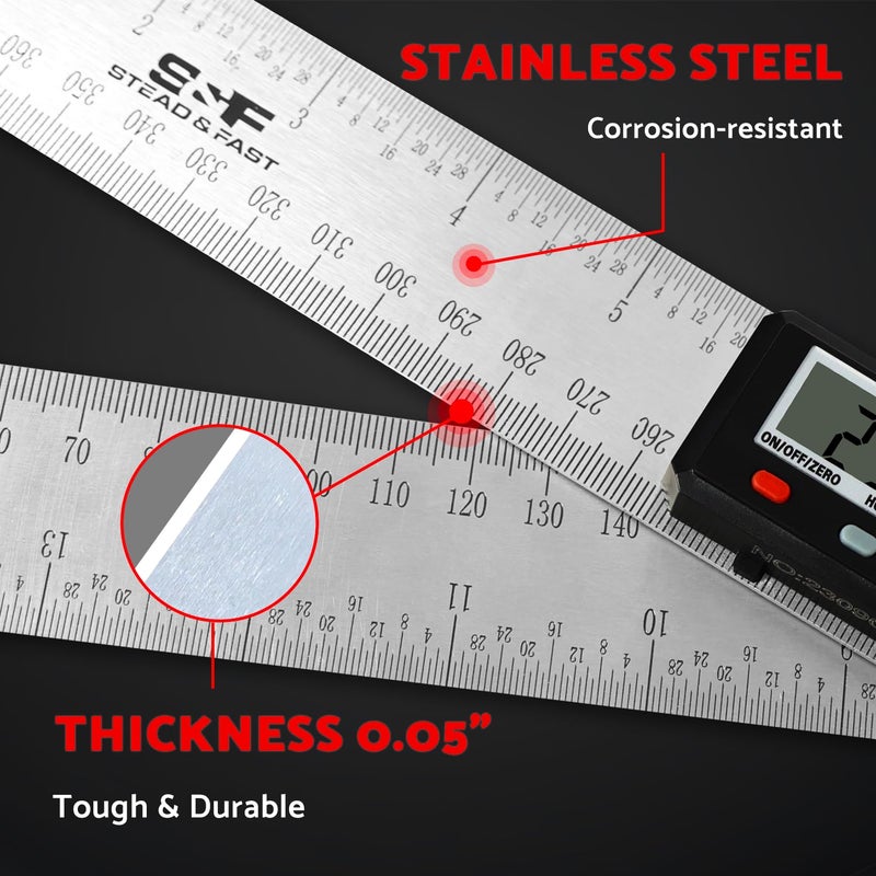 S&F STEAD & FAST Digital Angle Finder Tool for Woodworking 7 inch / 200 mm, Stainless Steel with Case, Digital Protractor Angle Finder for Measurement by S&F STEAD & FAST - Image 4