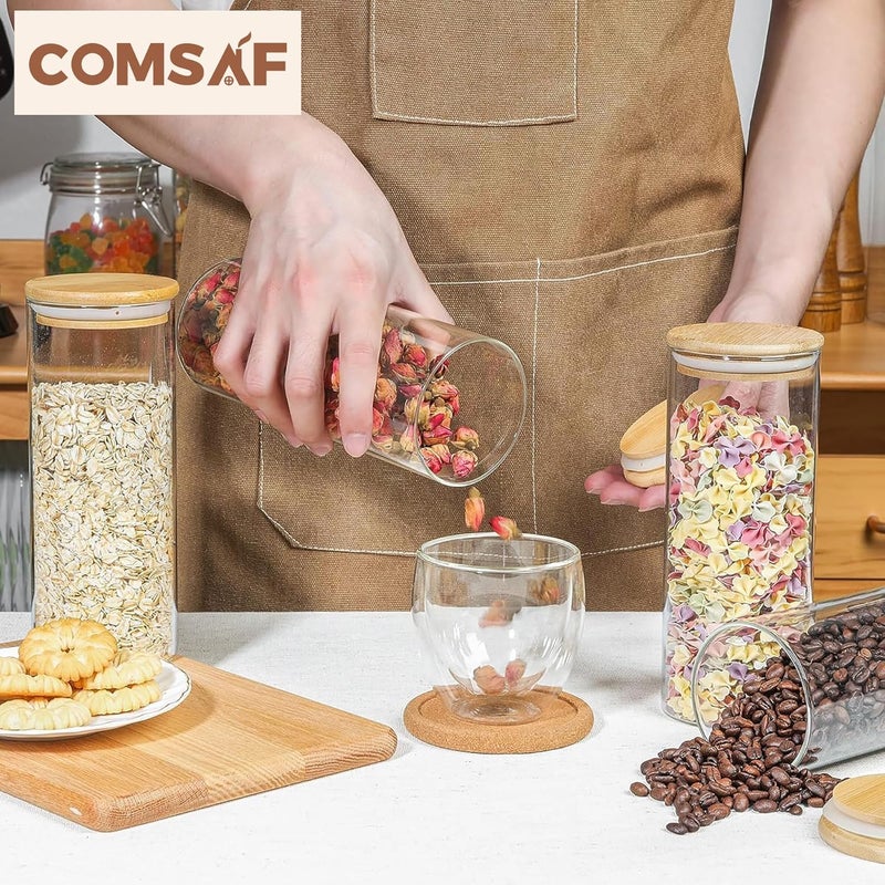 ComSaf Glass Food Storage Canisters with Lids Set of 3-30oz, BPA Free High Borosilicate Glass Cookies Jars with Sealing Bamboo Cover - Image 4