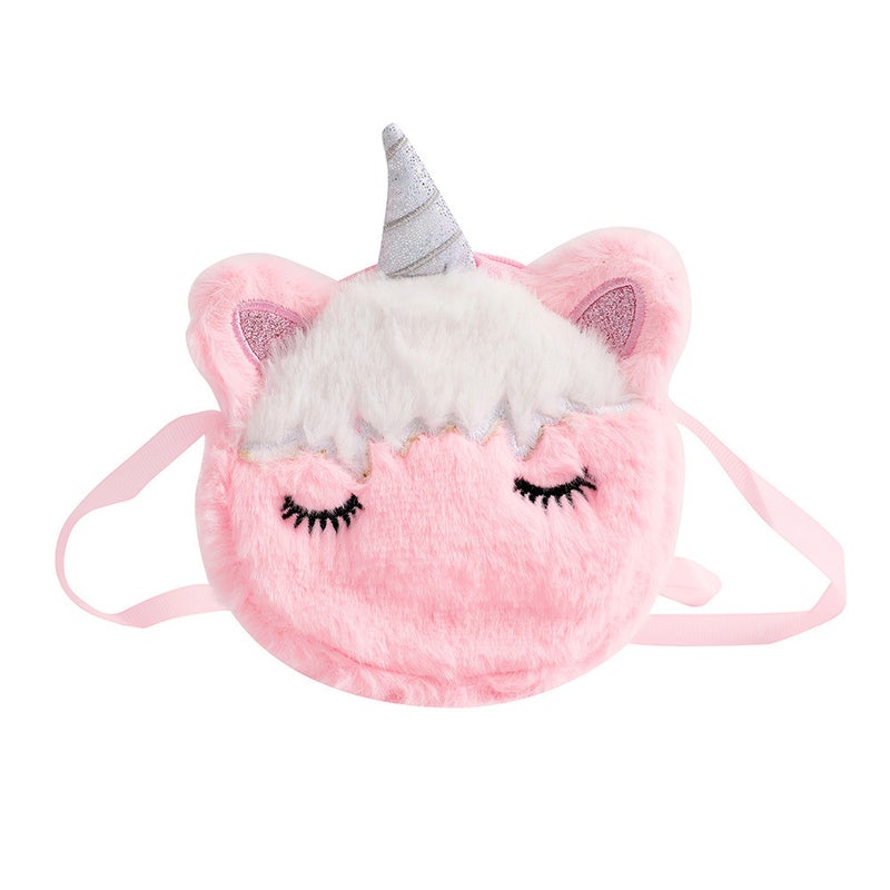 2022 Kids Unicorn Crossbody Plush Coin Purse Pink White