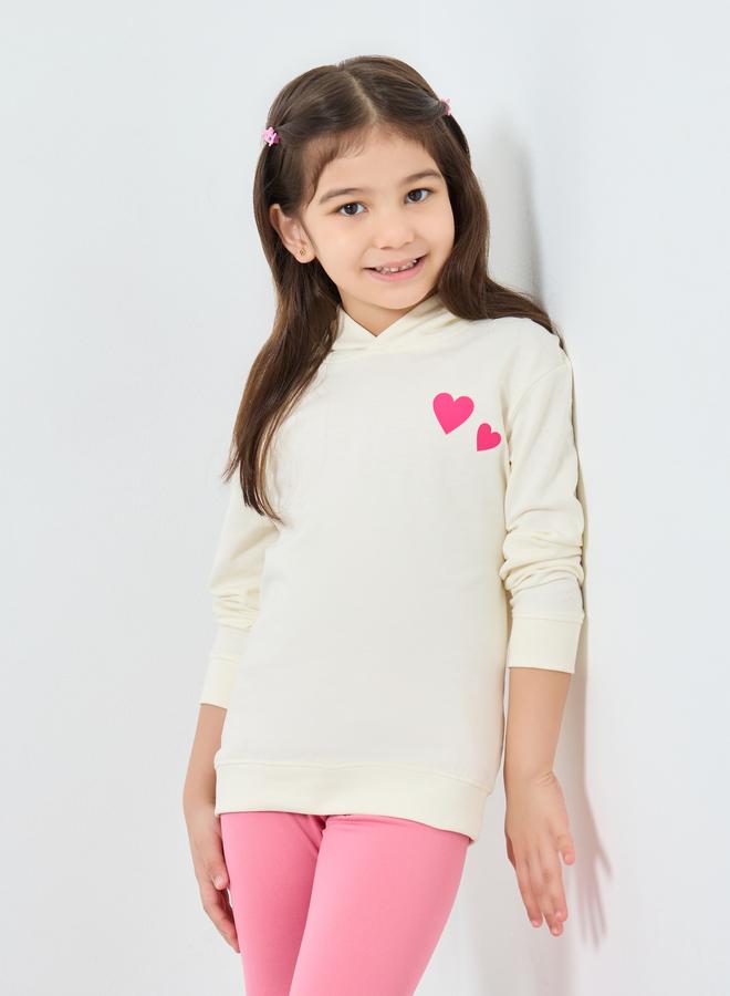 Styli Girls Off White Heart Print Hoodie - Image 1