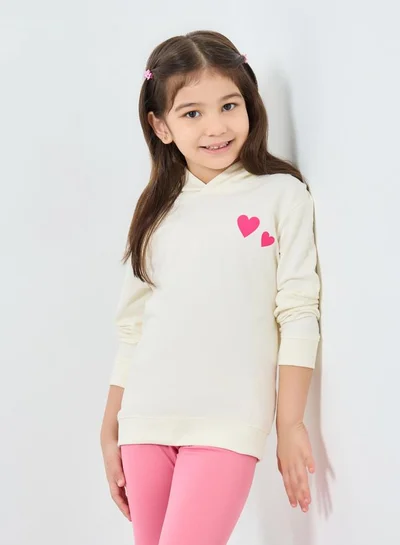 Styli Styli Girls Off White Heart Print Hoodie