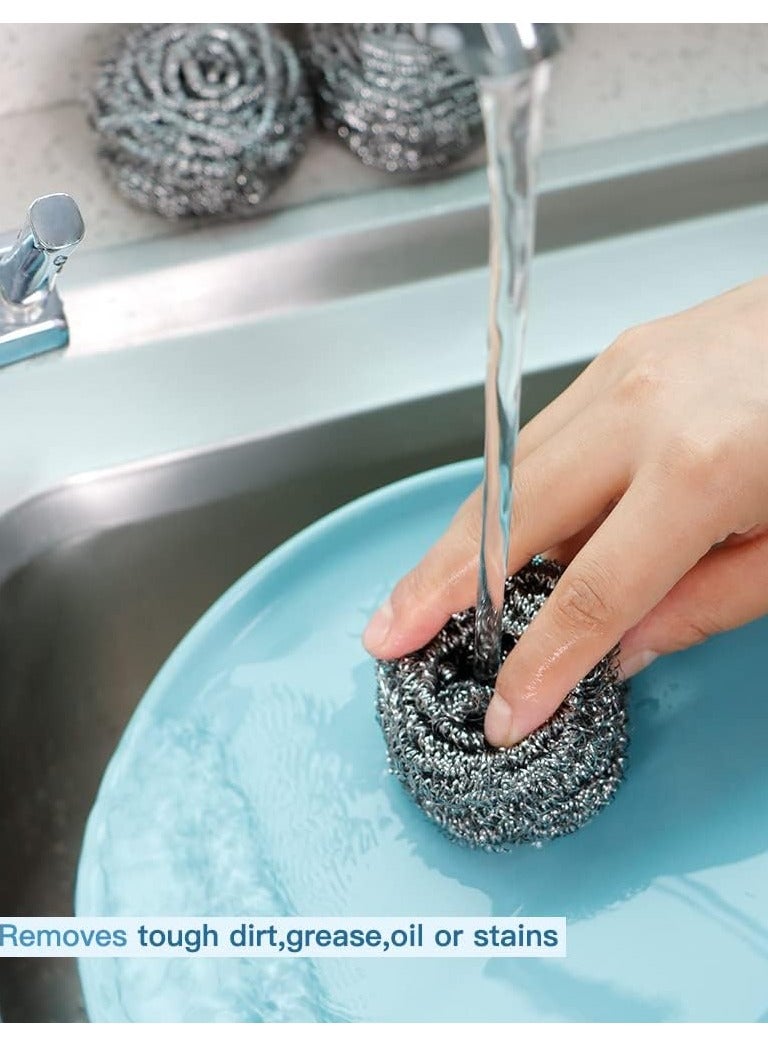 Lukadah Stainless Steel Sponges Scrubbers Cleaning Ball Utensil Scrubber Density Metal Scrubber Scouring Pads Ball for Pot Pan Dish Wash Cleaning for Removing Rust Dirty Cookware Cleaner | 4 Pcs - Image 4