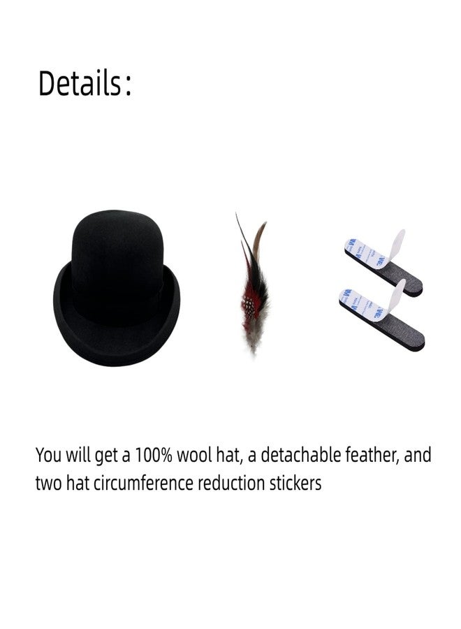 Willheoy Black Bowler Hat for Men 100% Wool Derby Hat Mens Dress Hat Fedora Hats for Men Top Hat for Costumes - Image 4