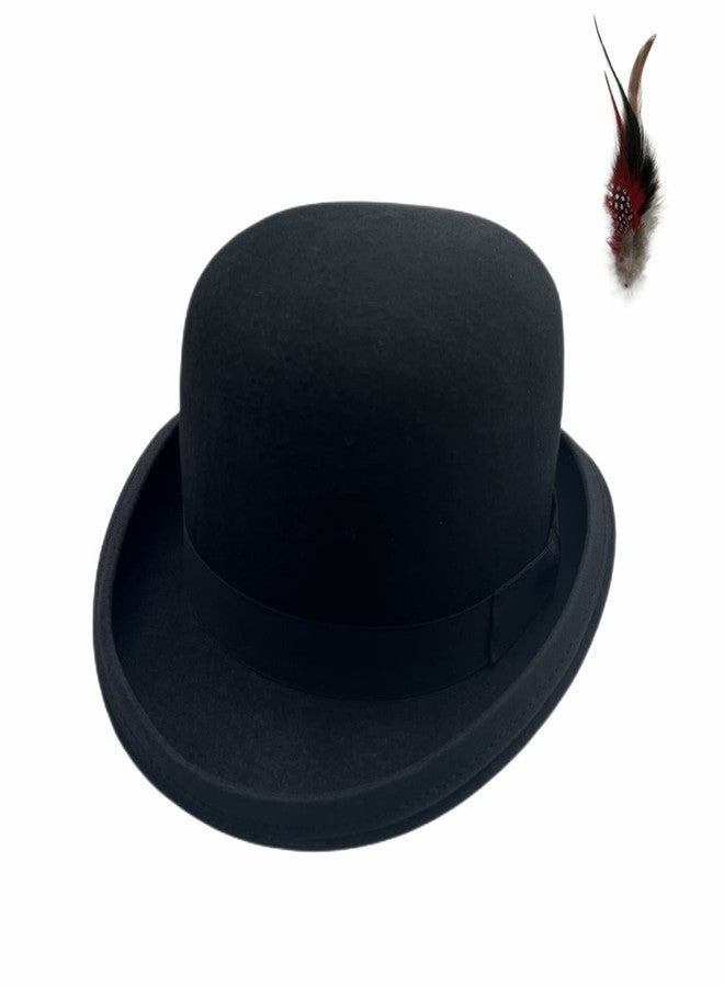 Willheoy Black Bowler Hat for Men 100% Wool Derby Hat Mens Dress Hat Fedora Hats for Men Top Hat for Costumes - Image 1