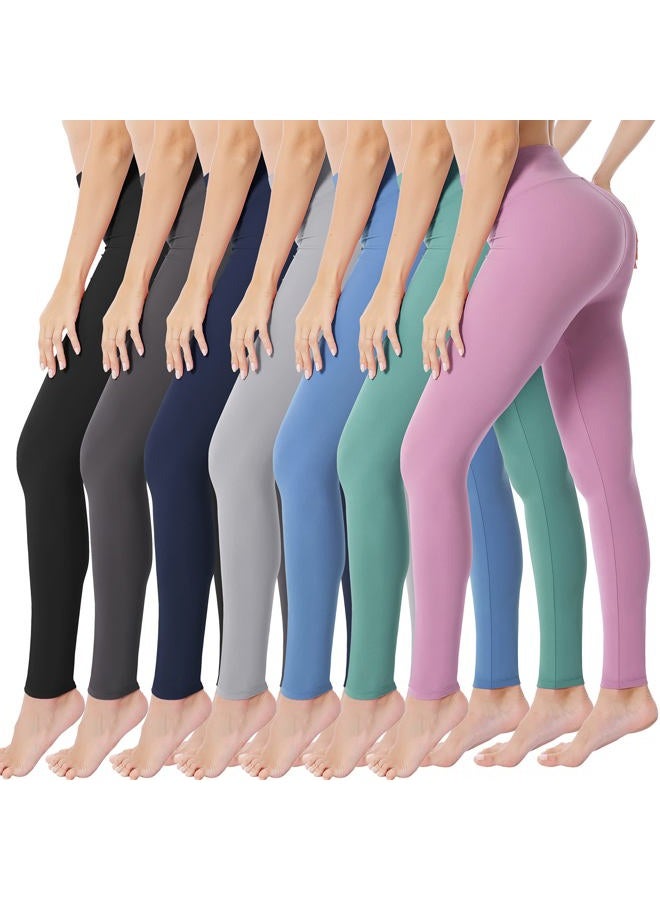 VALANDY High Waisted Leggings for Women Buttery Soft Stretchy Tummy Control Workout Yoga Running Pants One&Plus Size, Black/Navy/Dark Gray/Light Gray/Blue/Ins Green/Lavender,7 Packs, Small-Medium - Image 1