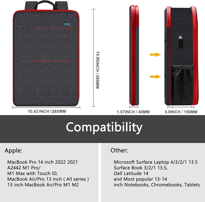 ZINZ Slim & Expandable Laptop Backpack 13 14 15 16 Inch Sleeve, Spill-Resistant Notebooks Bag Case - Image 2