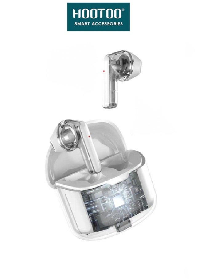 HooToo - Hootoo HT-EP62 TWS earphones with Hifi sound, Deep bass, Clear Microphone, and 25H of working. Clear White. - Image 1