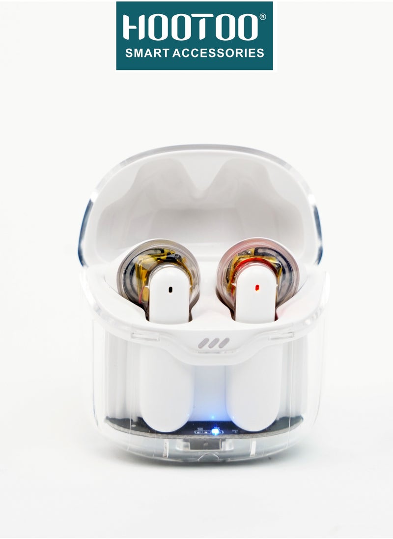 HooToo - Hootoo HT-EP62 TWS earphones with Hifi sound, Deep bass, Clear Microphone, and 25H of working. Clear White. - Image 1