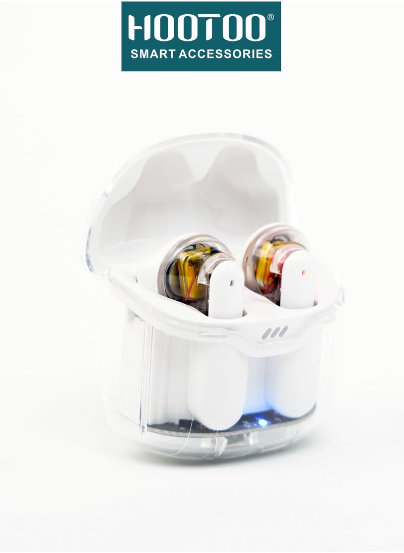 HooToo - Hootoo HT-EP62 TWS earphones with Hifi sound, Deep bass, Clear Microphone, and 25H of working. Clear White. - Image 1