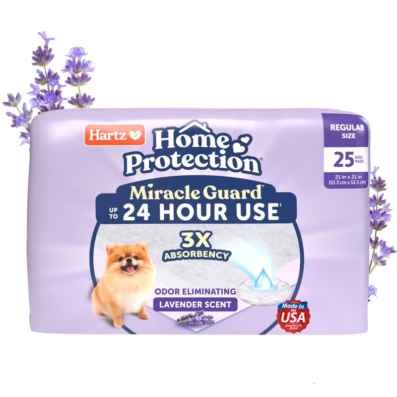 Hartz Miracle Guard Dog and Puppy Dog Pads Max Absorbency 24 Hour Use Odor Eliminating Lavender Scented No Leaks Regular Size 25 Count - Image 2