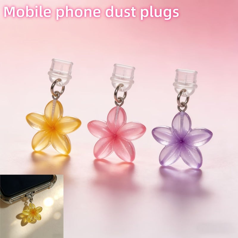 Pink Ice Transparent Floral Design Phone Dust Plug For Type-C Phone Pendant - Image 3