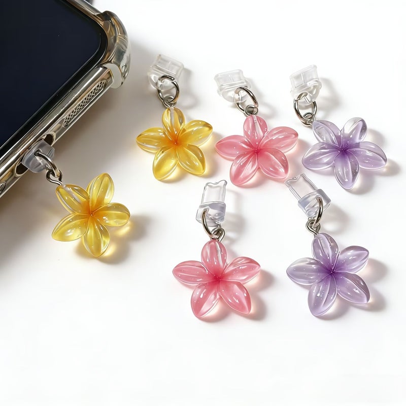 Pink Ice Transparent Floral Design Phone Dust Plug For Type-C Phone Pendant - Image 1