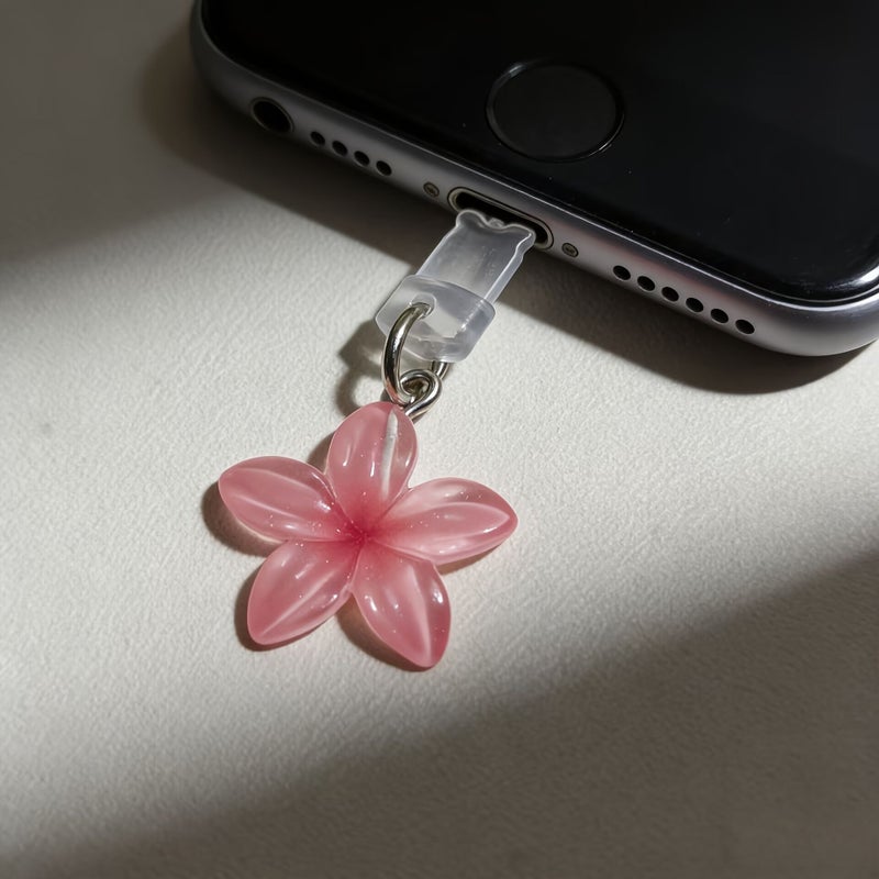 Pink Ice Transparent Floral Design Phone Dust Plug For Type-C Phone Pendant - Image 5