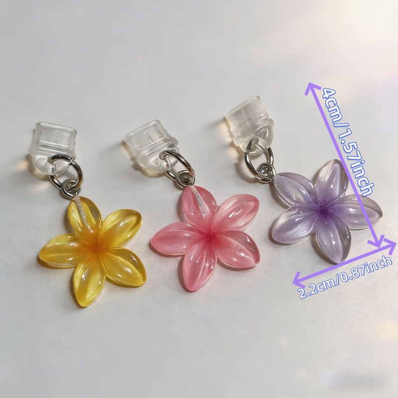Pink Ice Transparent Floral Design Phone Dust Plug For Type-C Phone Pendant - Image 2