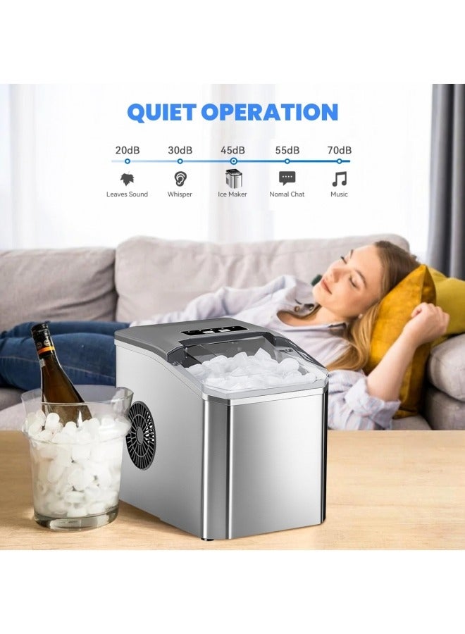 GGEROU Countertop Ice Maker 26Lbs/24Hours Portable Small Ice Machine Stainless Steel Bullet Ice Machine with Scoop, Low Noise, Compact, Self-Cleaning Mini Ice Maker for Kitchen Office Camping Party - Image 3