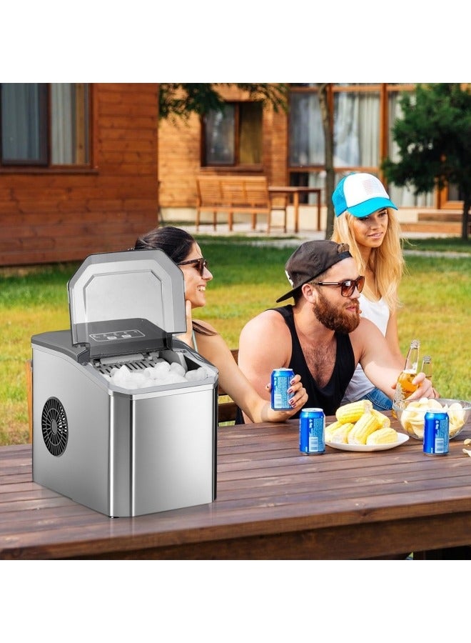 GGEROU Countertop Ice Maker 26Lbs/24Hours Portable Small Ice Machine Stainless Steel Bullet Ice Machine with Scoop, Low Noise, Compact, Self-Cleaning Mini Ice Maker for Kitchen Office Camping Party - Image 5