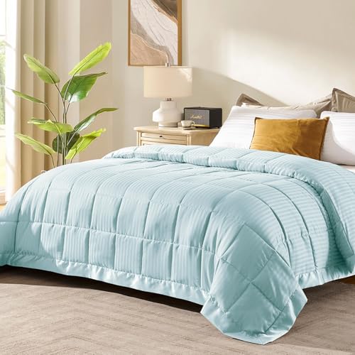 downluxe King Size Blanket with Satin Trim Lightweight Down Alternative King Blanket for All Season Machine Washable Cool Blue 108 x 90 Inch
