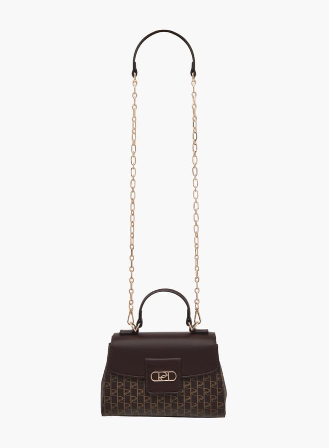 Paprika Women's Monogram Print Crossbody Bag with Chain Strap  - Image 2