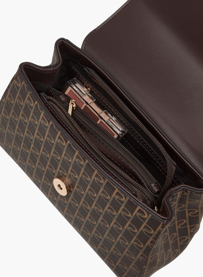 Women's Monogram Print Crossbody Bag with Chain Strap