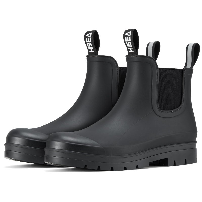 HISEA Women's Short Rain Boots Fashion Waterproof Chelsea Boots Ankle Garden Shoes for Ladies Non Slip Outdoor Work Booties Lightweight Rubber Rainboots with Comfort Insole, Size 8 Black - Image 1