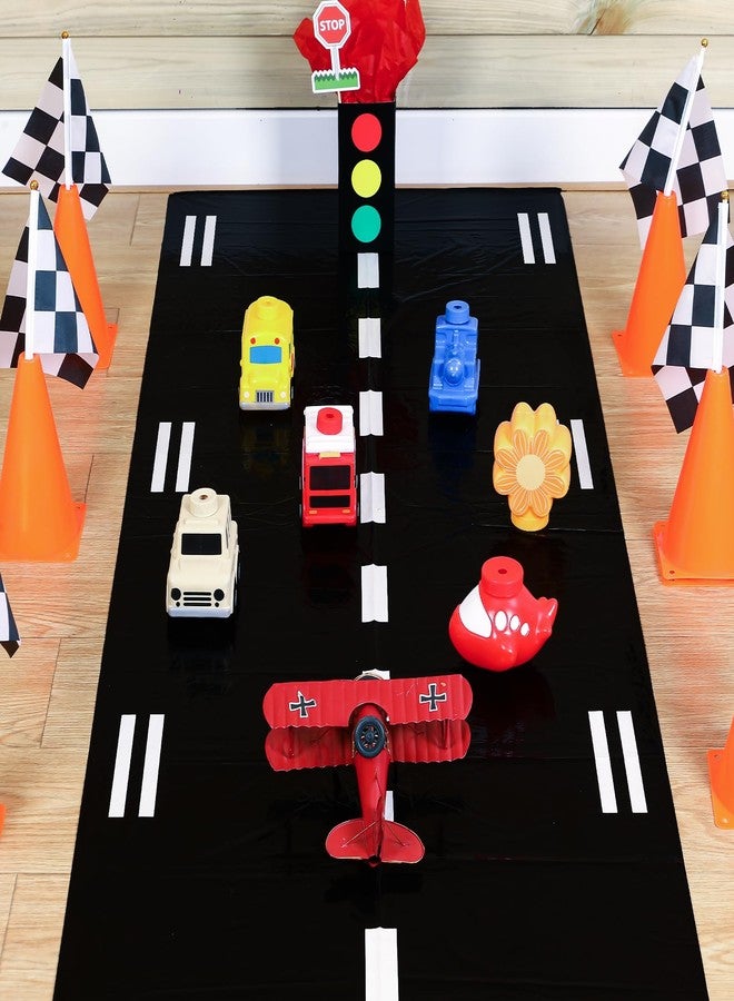 Remagr Racetrack Floor Running Black Racer Party Decoration Mat Road Table Runner Long Racetrack Tablecloth Drag for Party (Simple,65 ft X 2 ft) - Image 4