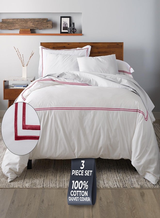 Ella Jayne Duvet Cover Queen Size (3 Pieces), 100% Cotton Percale, Full/Queen, Soft, Breathable & Lightweight, Including Duvet Cover (1 Piece) 90 x 90 Inches with 2 Pillow Shams (Red Design) - Image 1