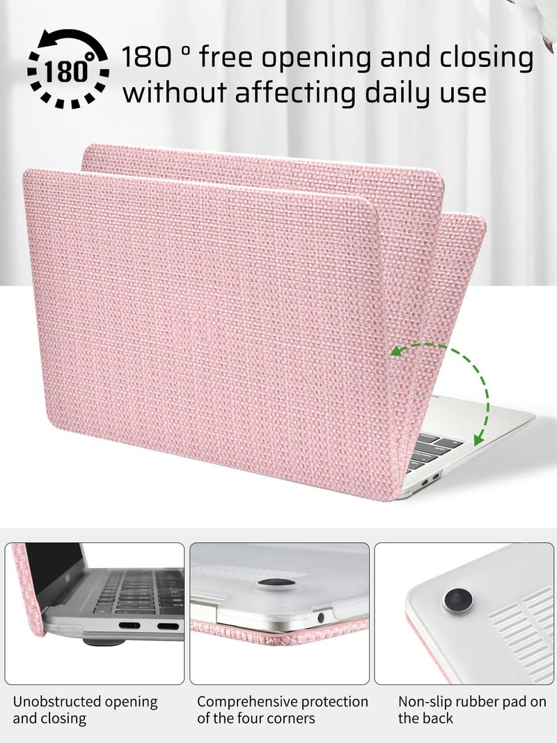 Seorsok Compatible with MacBook Pro 13 inch Case M2 2023,2022,2021-2016 A2338 M1 A2251 A2289 A2159 A1989 A1708 A1706,Elegant Leather Plastic Hard Shell&Keyboard Cover,Pink Woven Fabric No Logo Cutout - Image 5