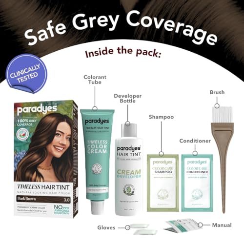 Paradyes Dark Brown Timeless Hair Tint, Permanent Crème Hair Colour for Natural-Looking Results, Complete Grey Coverage, Long-Lasting Formula Free from PPD, Ammonia, & Resorcinol, 3.0 Dark Brown - Image 3