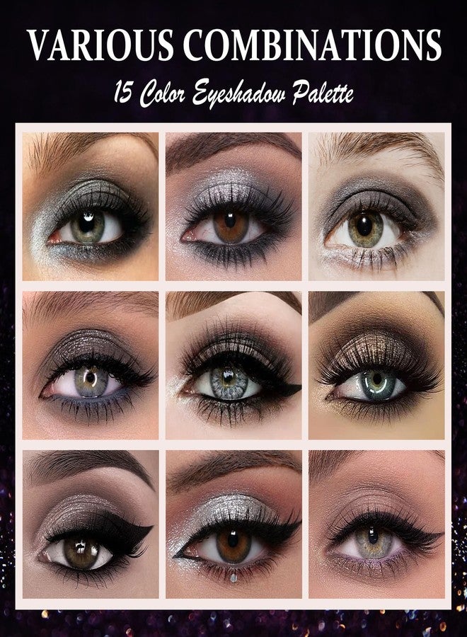 LZYLLS Black Smoky Eyeshadow Palette,Matte & Glitter Eye Shadow Palette for Smoky Goth Eye Makeup,Black White Gray Eyeshadow Makeup Palette,Longlasting Waterproofing Smoky Eyeshadow Palette with 3PCS Brushes - Image 2