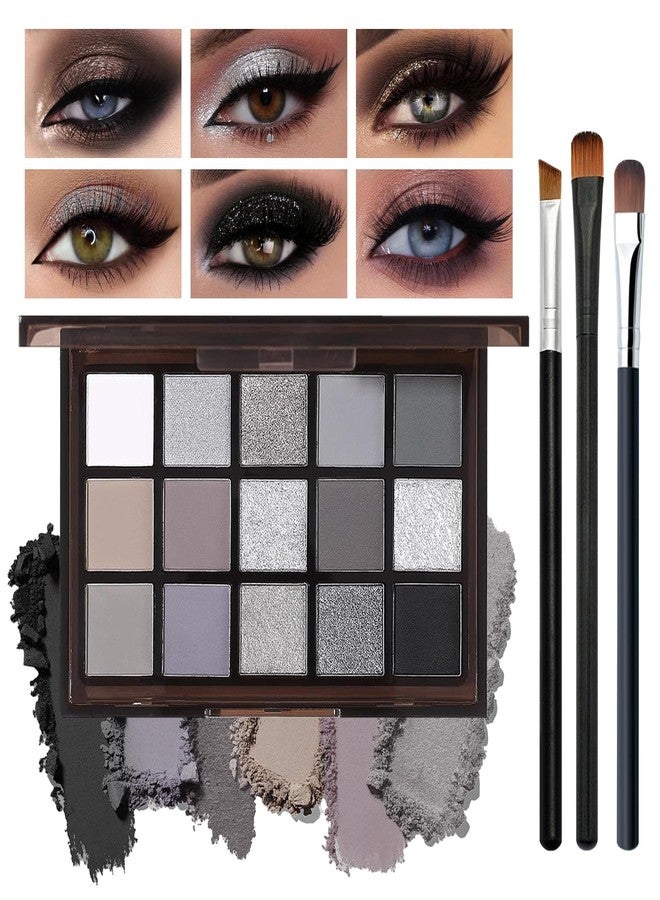 LZYLLS Black Smoky Eyeshadow Palette,Matte & Glitter Eye Shadow Palette for Smoky Goth Eye Makeup,Black White Gray Eyeshadow Makeup Palette,Longlasting Waterproofing Smoky Eyeshadow Palette with 3PCS Brushes - Image 1