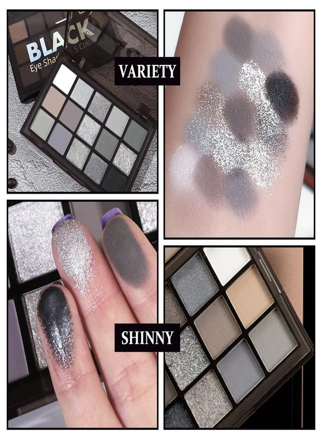 LZYLLS Black Smoky Eyeshadow Palette,Matte & Glitter Eye Shadow Palette for Smoky Goth Eye Makeup,Black White Gray Eyeshadow Makeup Palette,Longlasting Waterproofing Smoky Eyeshadow Palette with 3PCS Brushes - Image 3