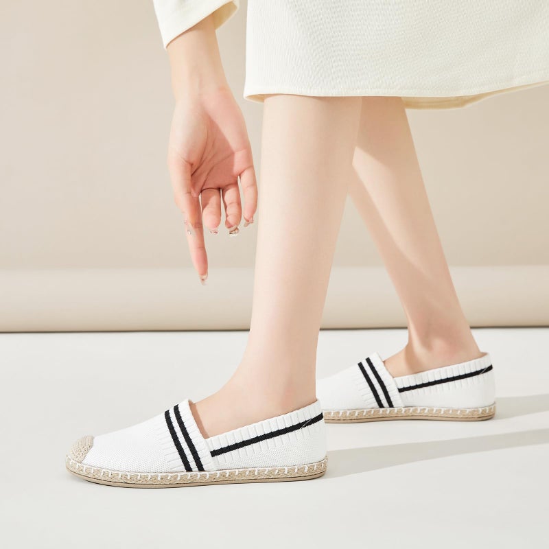 FINIWOR Espadrilles for Women Black Flat Shoes Women White Ballet Loafers Breathable Soft Casual Walking Slip On Shoes Women(White 07) - Image 2