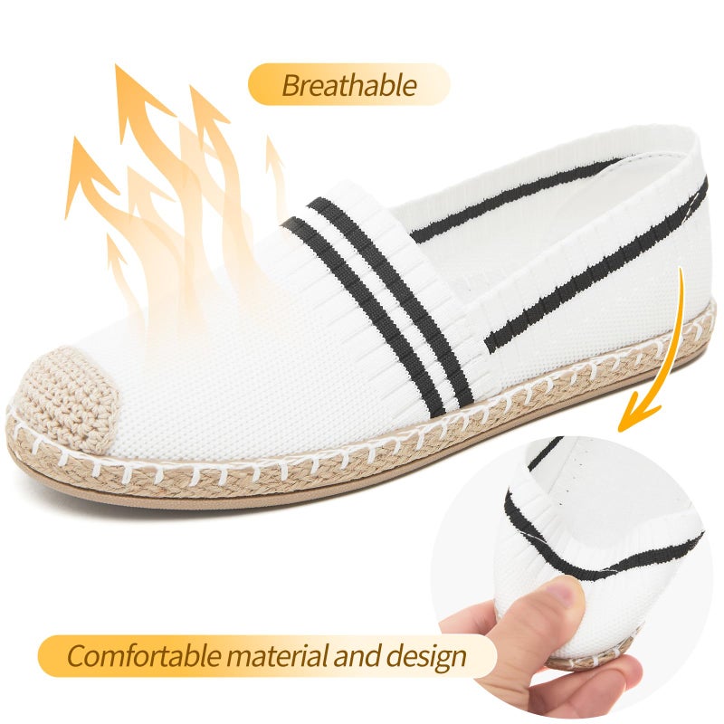 FINIWOR Espadrilles for Women Black Flat Shoes Women White Ballet Loafers Breathable Soft Casual Walking Slip On Shoes Women(White 07) - Image 4