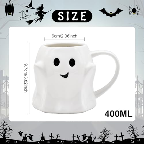 Peclek 14 oz Halloween Ghost Coffee Mug - Cute Ceramic Ghost Pattern Ghostface Mug Coffee Cup Halloween Accessories Birthday Gifts for Kids Adult (white) - Image 2
