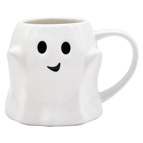 Peclek 14 oz Halloween Ghost Coffee Mug - Cute Ceramic Ghost Pattern Ghostface Mug Coffee Cup Halloween Accessories Birthday Gifts for Kids Adult (white) - Image 1