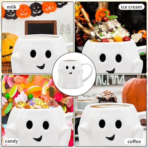 Peclek 14 oz Halloween Ghost Coffee Mug - Cute Ceramic Ghost Pattern Ghostface Mug Coffee Cup Halloween Accessories Birthday Gifts for Kids Adult (white) - Image 4