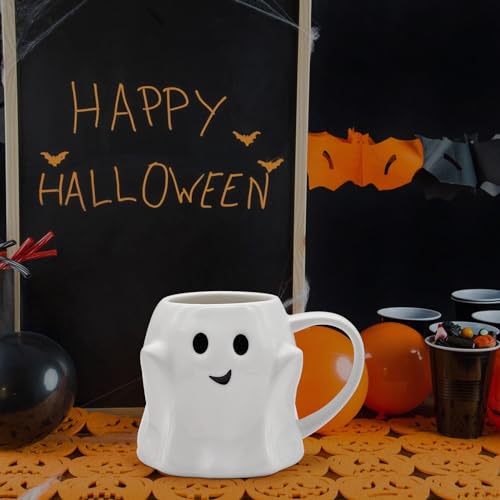 Peclek 14 oz Halloween Ghost Coffee Mug - Cute Ceramic Ghost Pattern Ghostface Mug Coffee Cup Halloween Accessories Birthday Gifts for Kids Adult (white) - Image 5