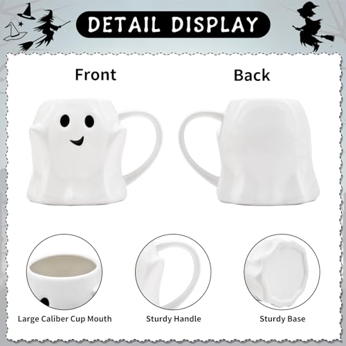 Peclek 14 oz Halloween Ghost Coffee Mug - Cute Ceramic Ghost Pattern Ghostface Mug Coffee Cup Halloween Accessories Birthday Gifts for Kids Adult (white) - Image 3