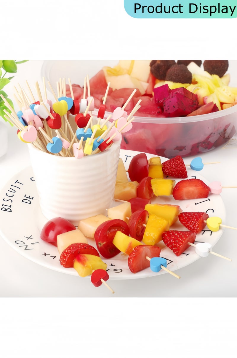 HALAMODO Red Love Heart Cocktail Picks, 4.7 Inch Long Bamboo Fancy Toothpicks for Appetizers, Decorative Bridal Wedding Valentines Party Food Drinks Garnish Fruit Skewer Sticks 100 Counts - Image 2