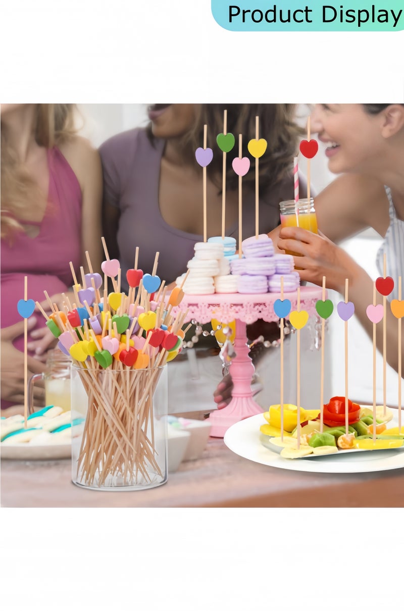 HALAMODO Red Love Heart Cocktail Picks, 4.7 Inch Long Bamboo Fancy Toothpicks for Appetizers, Decorative Bridal Wedding Valentines Party Food Drinks Garnish Fruit Skewer Sticks 100 Counts - Image 5