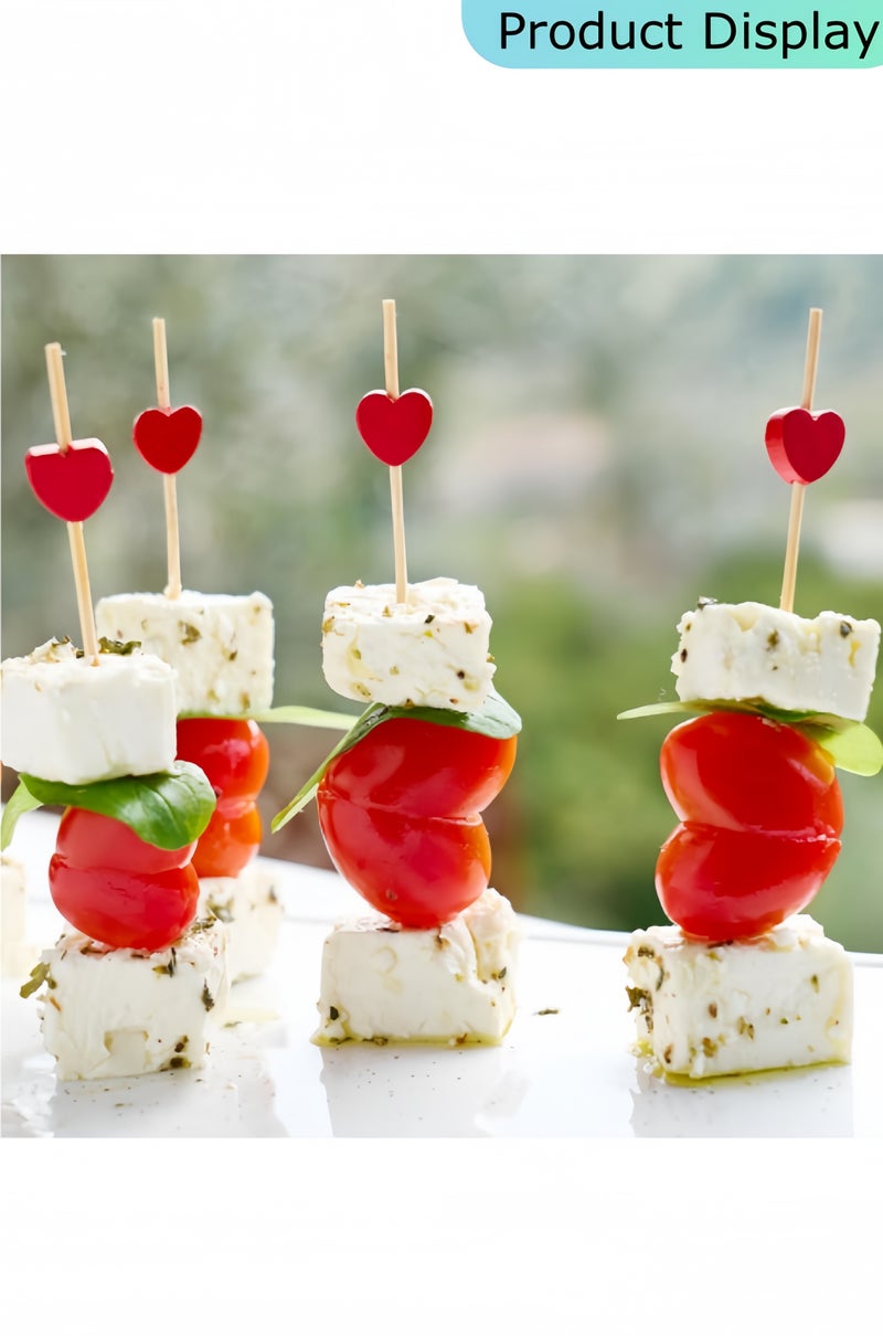 HALAMODO Red Love Heart Cocktail Picks, 4.7 Inch Long Bamboo Fancy Toothpicks for Appetizers, Decorative Bridal Wedding Valentines Party Food Drinks Garnish Fruit Skewer Sticks 100 Counts - Image 3